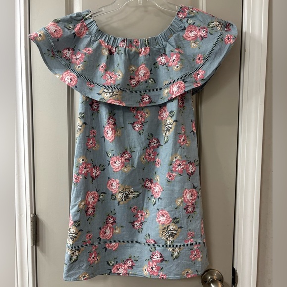 Floral Strapless Dress - Blue and Pink - Picture 1 of 7